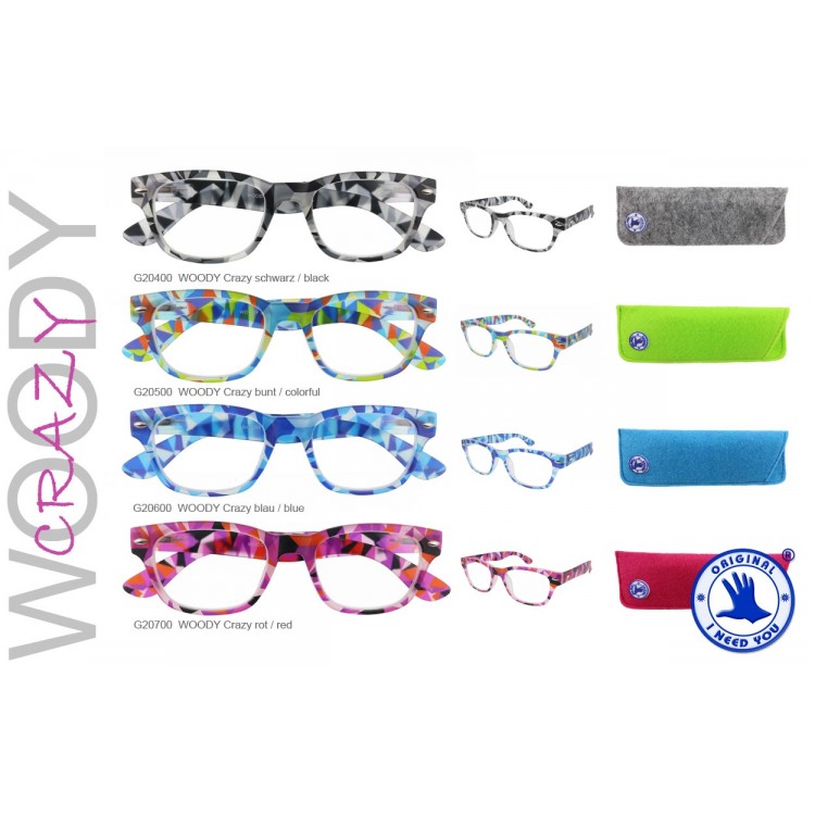 I Need You Woody crazy blue reading glasses