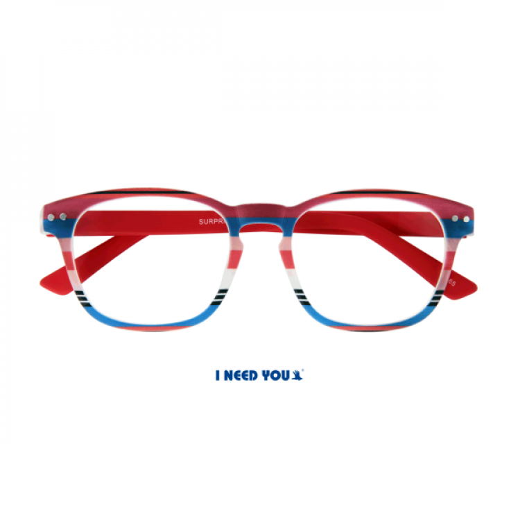 I Need You Surprise red-blue striped reading glasses 